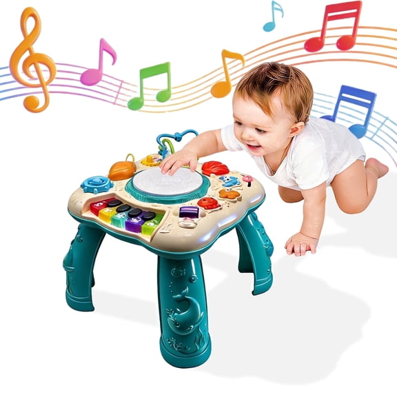 Yuyongr Musical Activity Tables for Baby, Infant Toddler Musical Learning Activity Table Interactive Toys With Lights And Music For 18M+ Boys Girls Preschool Gifts,Green
