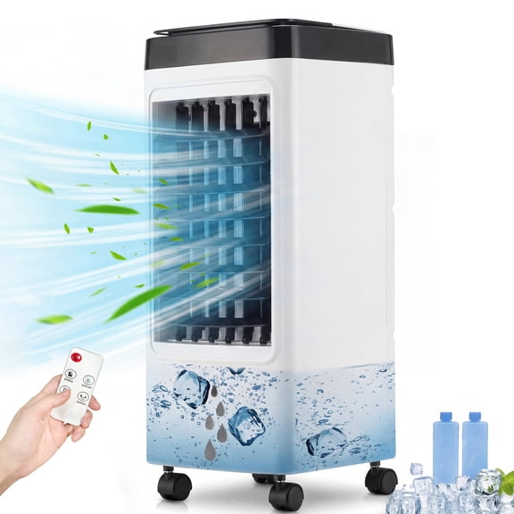 Yuyongr Portable Air Conditioner , 3 IN 1 Evaporative Air Cooler Fan with 6L Pull-out Water Tank, 2 Ice Packs, 7H Time, 120° Oscillation, 3 Speeds, 4 Modes, Swamp Cooler Fan for Bedroom, Office