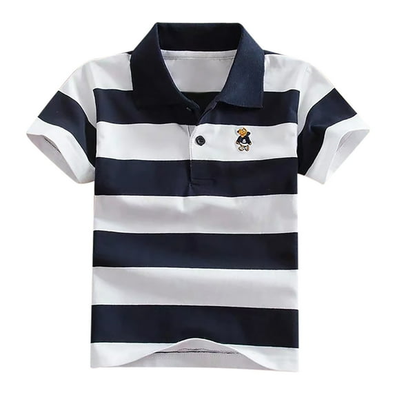 YuyuTangFu Teen Summer Tops Trendy Flowy Kids Boys Girls Short Sleeve Striped Shirt Button Closure Fashion Comfortable and Soft Fabric Navy 12