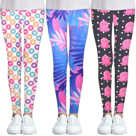 Yuyuekeji 3 Packs Teen Girls Stretch Leggings Little Kids Soft Pants Size 4-12 T