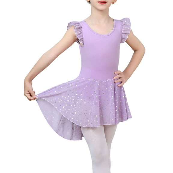 Yuyuekeji Dance Ballet Leotards for Girls,Kids Ruffle Sleeve Tutu Girls Skirted Dress 4-11 Years