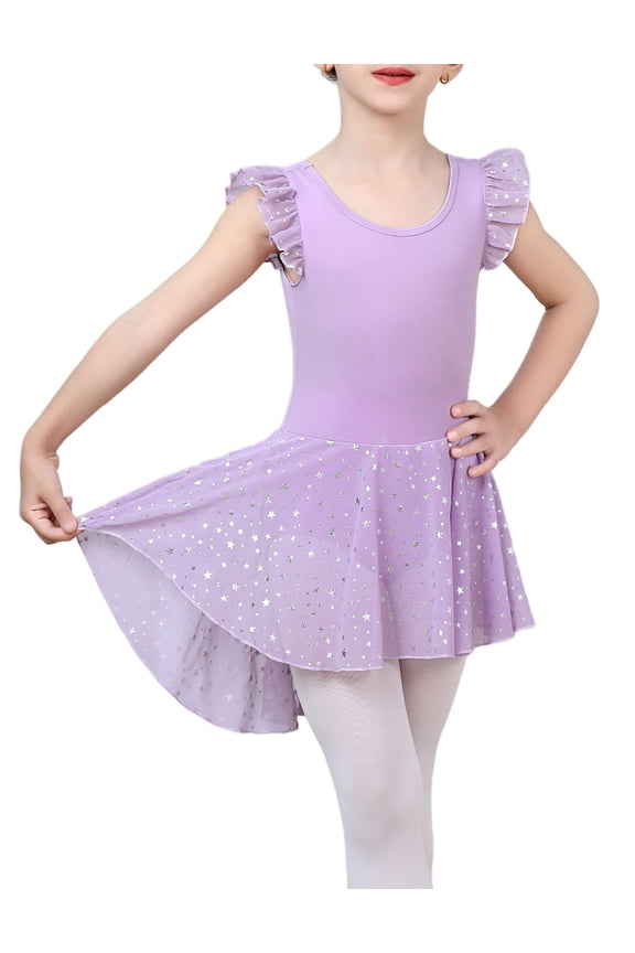 Dance Ballet Leotards for Girls,Kids Ruffle Sleeve Tutu Girls Skirted Dress 4-11 Years
