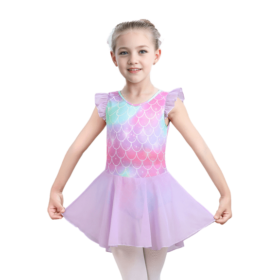 Yuyuekeji Dance Ballet Leotards for Girls,Kids Ruffle Sleeve Tutu Girls Skirted Dress 4-11 Years