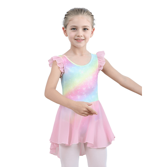Yuyuekeji Dance Ballet Leotards for Girls,Kids Ruffle Sleeve Tutu Girls Skirted Dress 4-11 Years