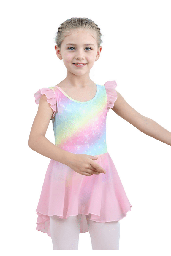 Dance Ballet Leotards for Girls,Kids Ruffle Sleeve Tutu Girls Skirted Dress 4-11 Years