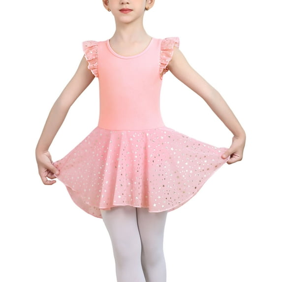 Yuyuekeji Girls Dance Ballet Leotards,Kids Ruffle Sleeve Tutu Girls Skirted Dress 4-11 Years
