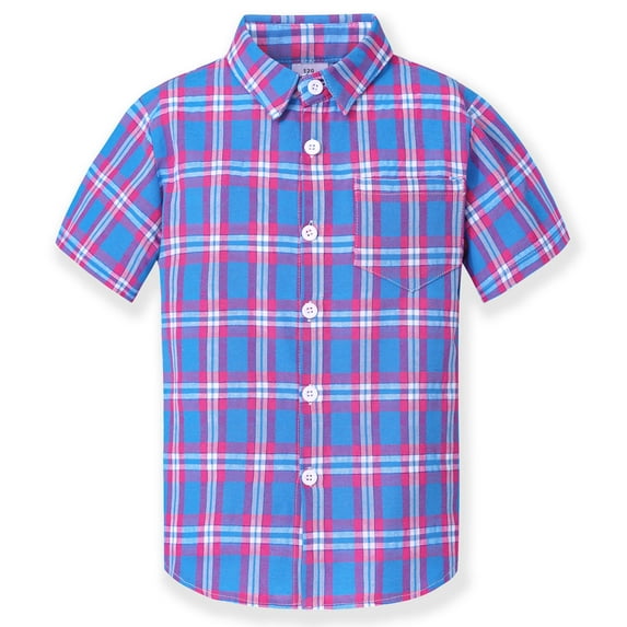 Yuyuekeji Plaid Casual Boys' Short Sleeve Woven Shirt Button Down Shirts 6-12 Years