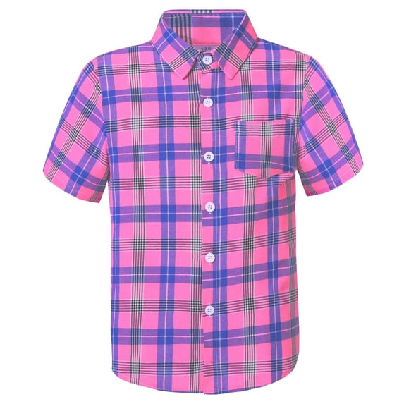 Yuyuekeji Plaid Casual Boys' Short Sleeve Woven Shirt Button Down Shirts 6-12 Years