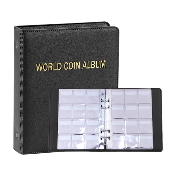 Yuzewen 2 Size Pocket Banknote Currency Collecting Album - Clear Holders World Storage Book Collection Supplies Double-Sided Pages for Trading Cards Stamps Tickets Black
