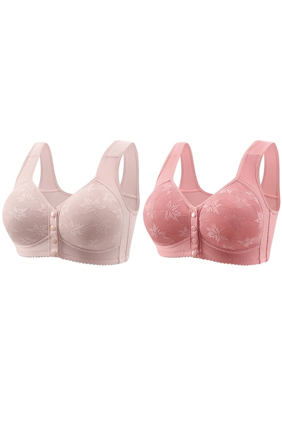 2 PCS Women's Wireless Push up Bra Comfy Light Liftup Bras Breathable Seamless Front Button Bralettes