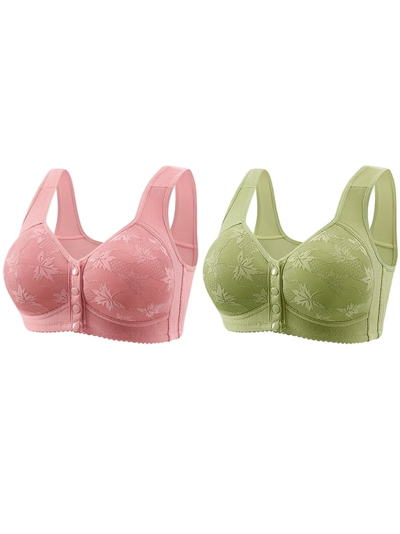 2 PCS Women's Wireless Push up Bra Comfy Light Liftup Bras Breathable Seamless Front Button Bralettes