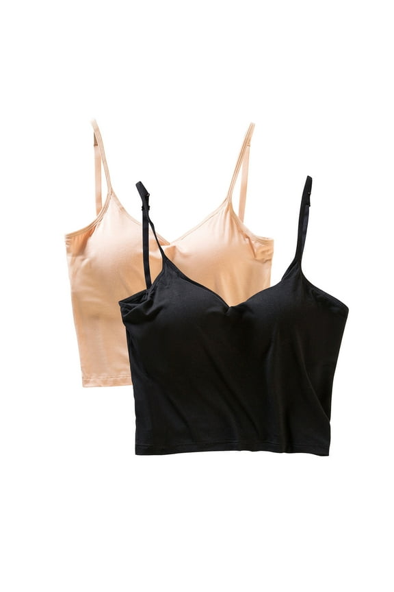 2 PCS Womens Camisole Tops with Built in Pad Bras Basic Cami Shirts Adjustable Spaghetti Strap Base Layer