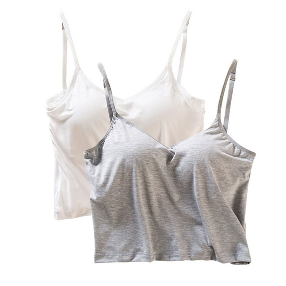 XuJwPNcy 2 PCS Womens Camisole Tops with Built in Pad Bras Basic Cami Shirts Adjustable Spaghetti Strap Base Layer