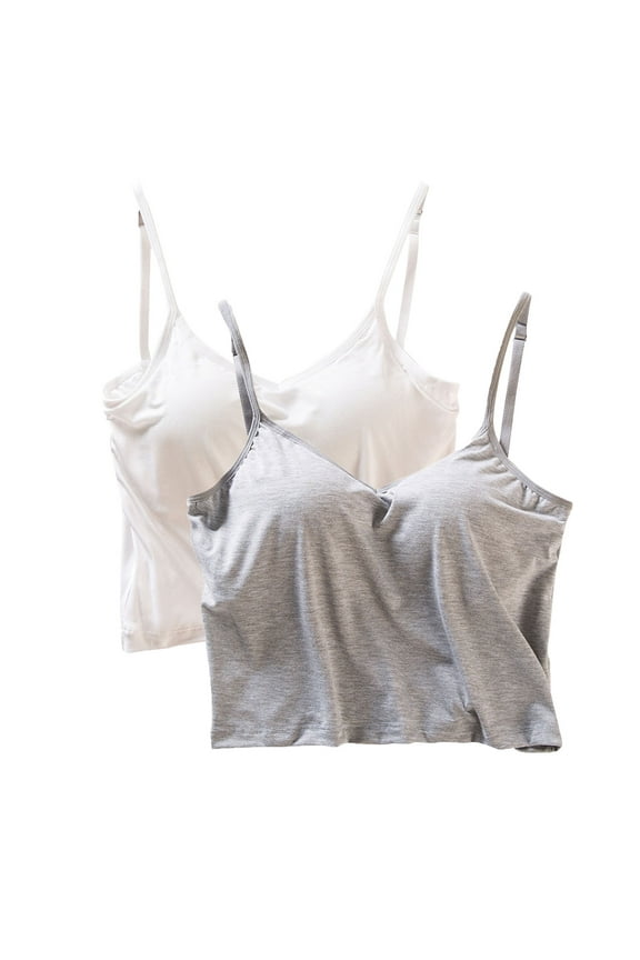 2 PCS Womens Camisole Tops with Built in Pad Bras Basic Cami Shirts Adjustable Spaghetti Strap Base Layer