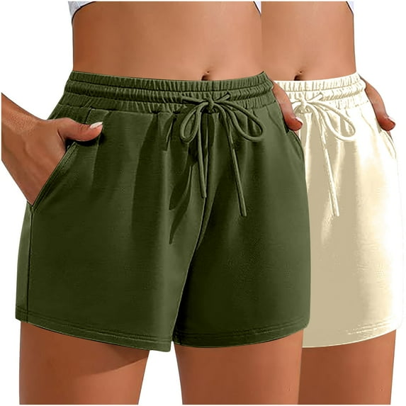 XuJwPNcy 2 Pack Women's Bermuda Shorts Jogger Yoga Sweat Short Running Wide Leg Sport Drawstring Shorts with Pockets