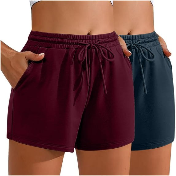 XuJwPNcy 2 Pack Women's Bermuda Shorts Jogger Yoga Sweat Short Running Wide Leg Sport Drawstring Shorts with Pockets