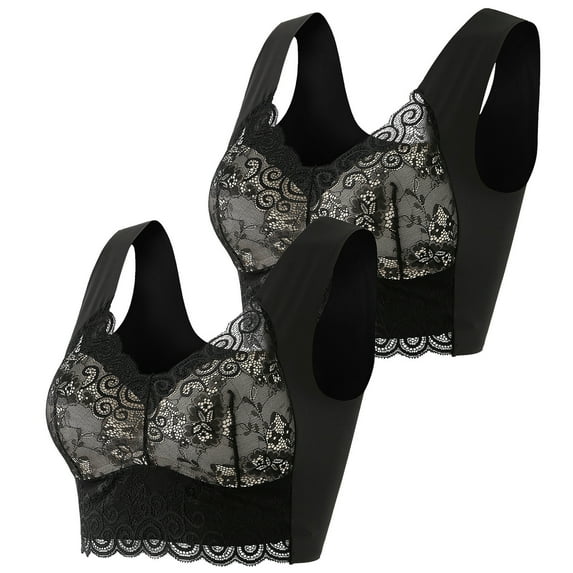 XuJwPNcy 2 Pack Women's Lace Bras Soft Comfy Wireless Bras Non Padded Underwire Bralettes Full Coverage Lace Bralette
