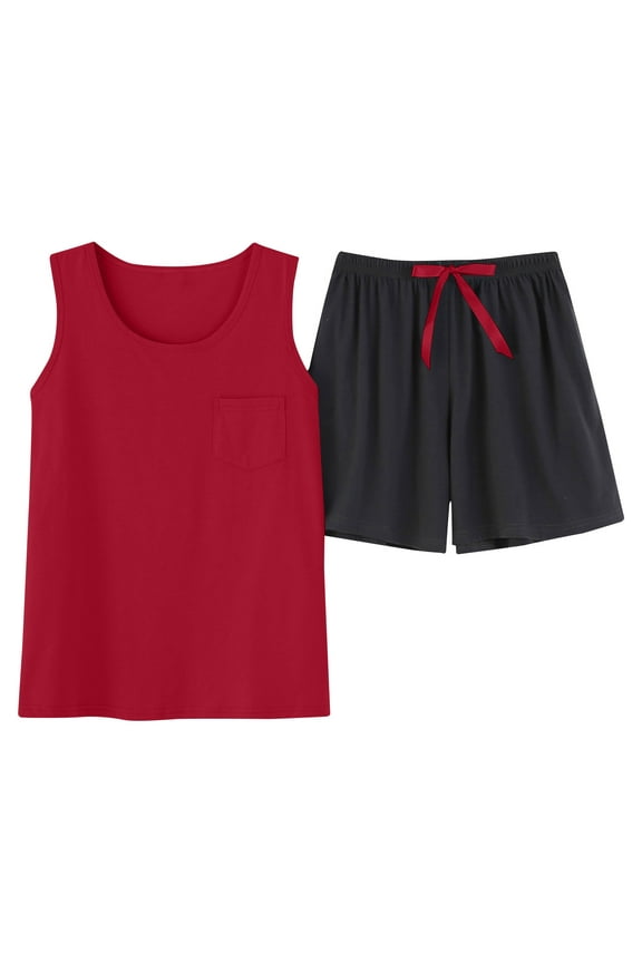 2 Pack Womens Pajamas Set Casual Sleepwear Soft Pj Sets Tank Top and Shorts Loungewear for Summer