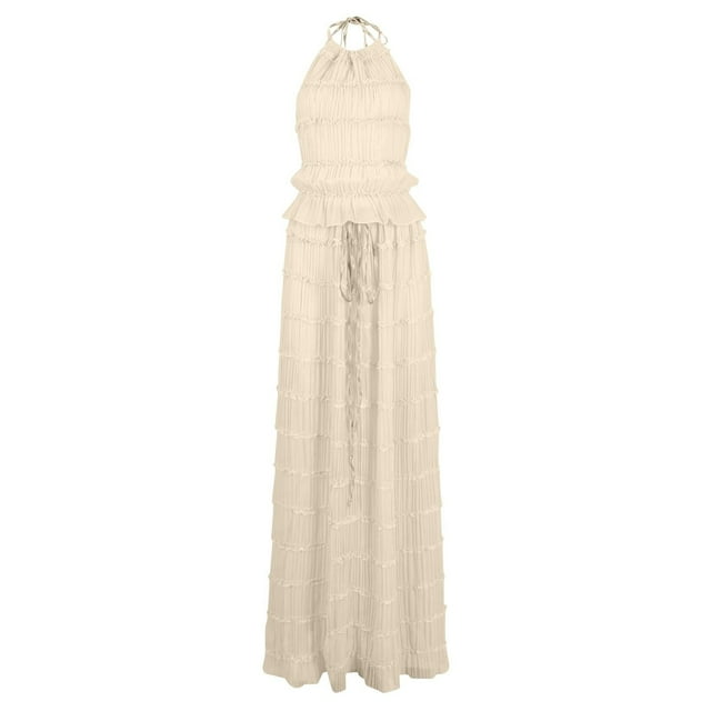 Yuzhih 2 Piece Maxi Skirt Set for Women Sleeveless Tie Backless Tops and Drawstring Waist Long Skirt Set Vacation Outfits