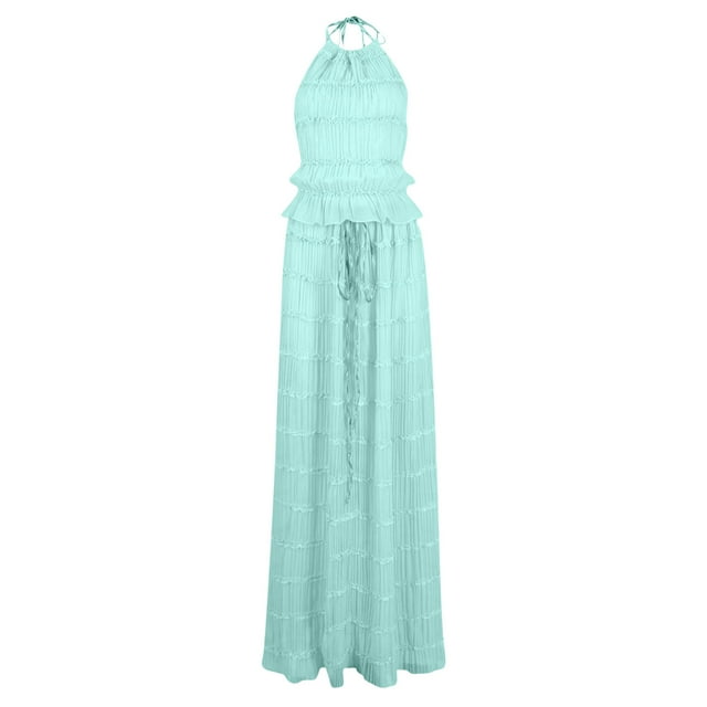Yuzhih 2 Piece Maxi Skirt Set for Women Sleeveless Tie Backless Tops and Drawstring Waist Long Skirt Set Vacation Outfits