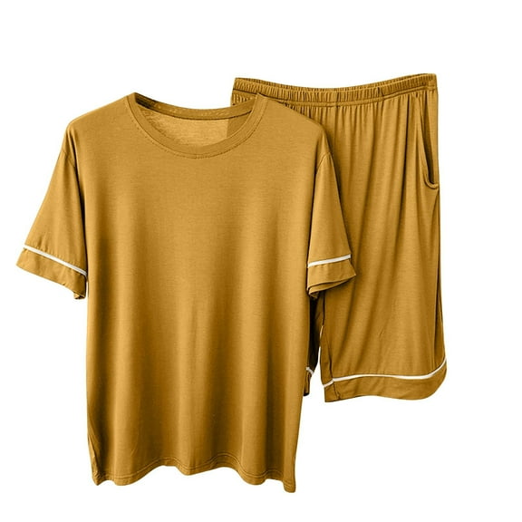 XuJwPNcy 2 Piece Pjs Sets for Women Round Neck Short Sleeve Tops with Stretchy Shorts with Pockets Loungewear