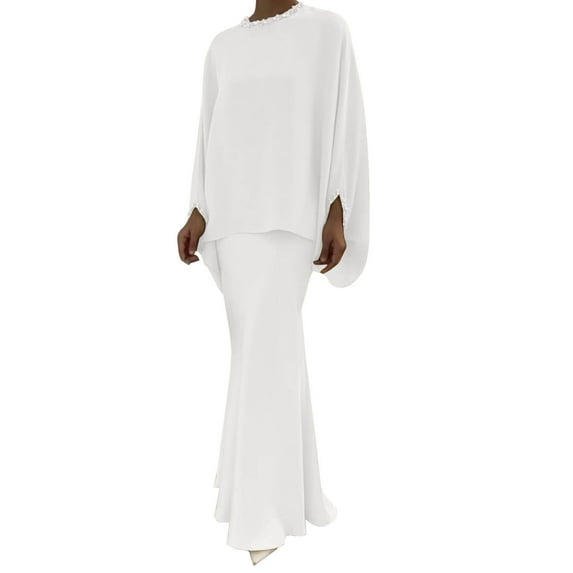 Yuzhih 2 Piece Sets for Women Crewneck Long Sleeve Tops and Elegant Long Maxi Skirt Set Wedding Party 2 Piece Outfits