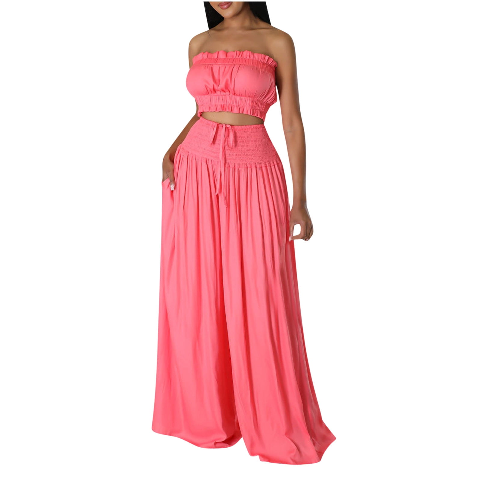 Two Piece Sets for Women Sleeveless Crop Top Wide Leg Pants Sweat Set