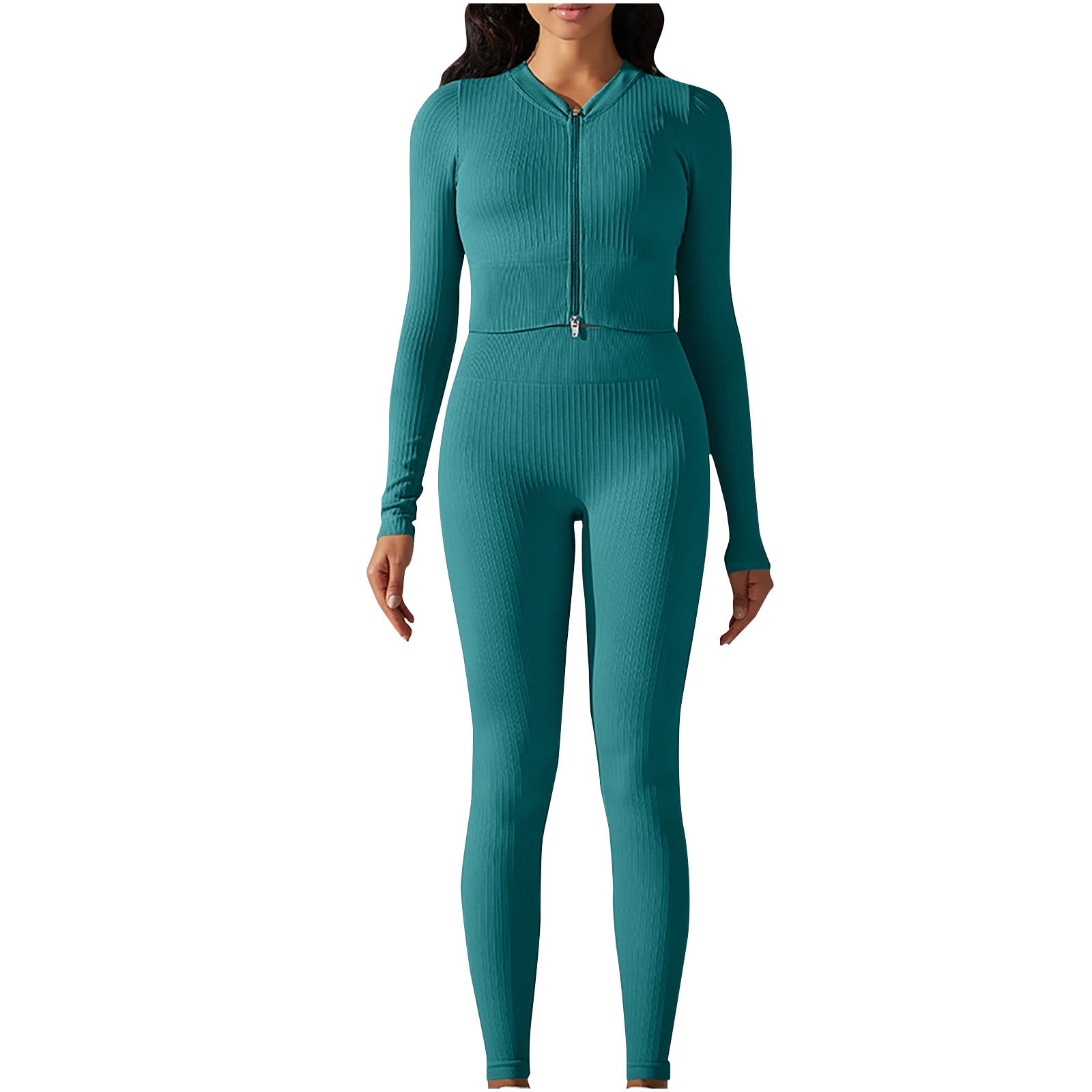 送料無料 通販 激安 Yuzhih 2 Piece Women's Workout Sets Seamless Long Sleeve Zip Clothing