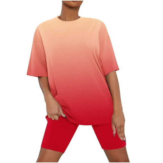 XuJwPNcy 2 Pieces Outfits for Women Comfy Pajamas Sets Crewneck Half Sleeve T-Shirts with Biker Shorts Loungewear