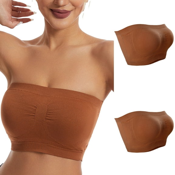 XuJwPNcy 2pc Strapless Bras for Women Comfortable Wireless Padded Bra No Underwire Breathable Tube Top Bras