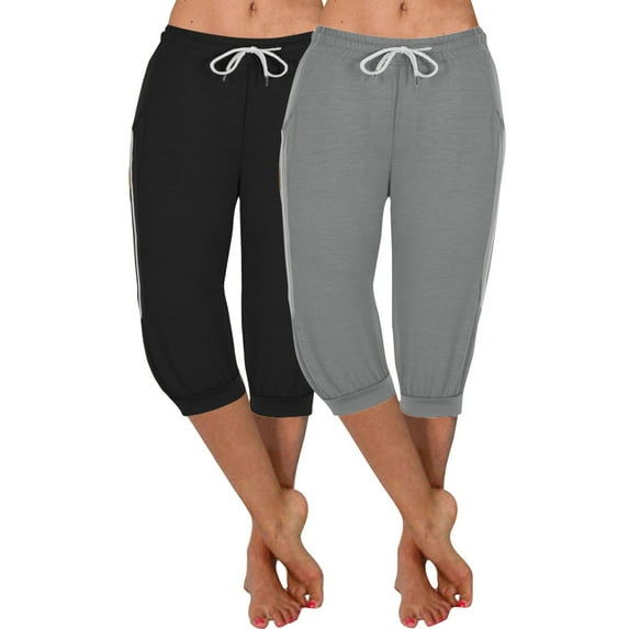 XuJwPNcy 2pc Women's Capris Drawstring Low Waisted Casual Comfy Jogger Capri Pants Athletic Workout Cropped Pants