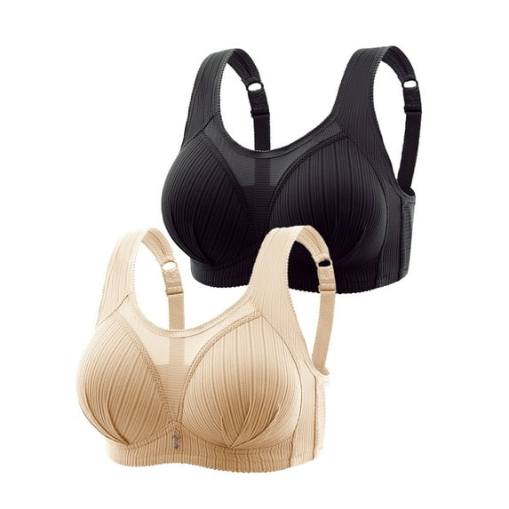 XuJwPNcy 2pc Womens Bras Comfort Breathable Wireless Padded Bra Mesh Pleated Full Coverage Everyday Bra