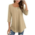 thumbnail image 1 of Yuzhih 3/4 Length Sleeve Womens Tops Button up Crew Neck Summer Tunic Tops Solid Color Basic Tees, 1 of 4
