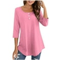 thumbnail image 1 of Yuzhih 3/4 Length Sleeve Womens Tops Button up Crew Neck Summer Tunic Tops Solid Color Basic Tees, 1 of 4