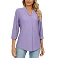 thumbnail image 1 of Yuzhih 3/4 Length Sleeve Womens Tops V Neck T Shirts Lapel Tees Hollow out Tunic Casual Loose Blouses, 1 of 7