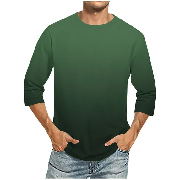 XuJwPNcy 3/4 Sleeve Shirts for Men Big and Talls Casual Round Neck T-Shirts Trendy Gradient Color Tees Summer Clothes