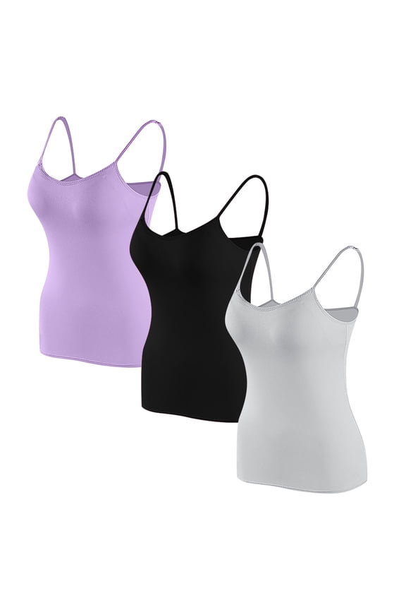 3 PCS Womens Camisole Tops with Built in Padded Bras Basic Cami Shirts Adjustable Spaghetti Strap Base Layer