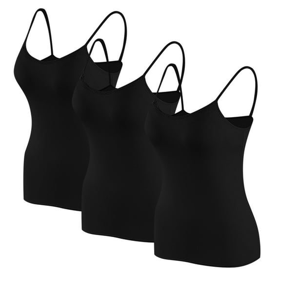 XuJwPNcy 3 PCS Womens Camisole Tops with Built in Padded Bras Basic Cami Shirts Adjustable Spaghetti Strap Base Layer