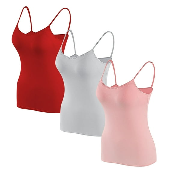 XuJwPNcy 3 PCS Womens Camisole Tops with Built in Padded Bras Basic Cami Shirts Adjustable Spaghetti Strap Base Layer