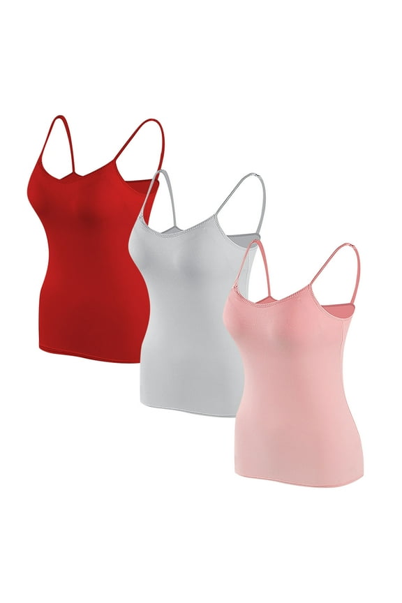 3 PCS Womens Camisole Tops with Built in Padded Bras Basic Cami Shirts Adjustable Spaghetti Strap Base Layer