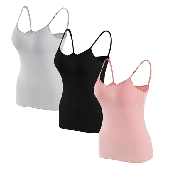 XuJwPNcy 3 PCS Womens Camisole Tops with Built in Padded Bras Basic Cami Shirts Adjustable Spaghetti Strap Base Layer
