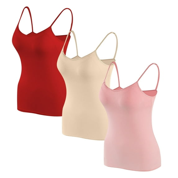 Yuzhih 3 PCS Womens Camisole Tops with Built in Padded Bras Basic Cami Shirts Adjustable Spaghetti Strap Base Layer