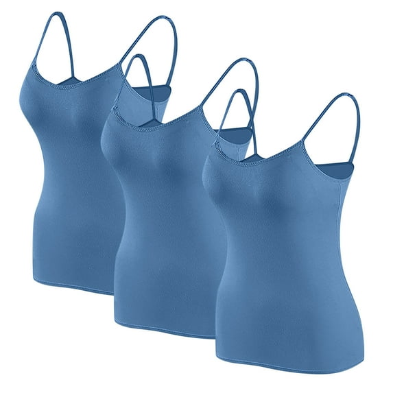 XuJwPNcy 3 PCS Womens Camisole Tops with Built in Padded Bras Basic Cami Shirts Adjustable Spaghetti Strap Base Layer
