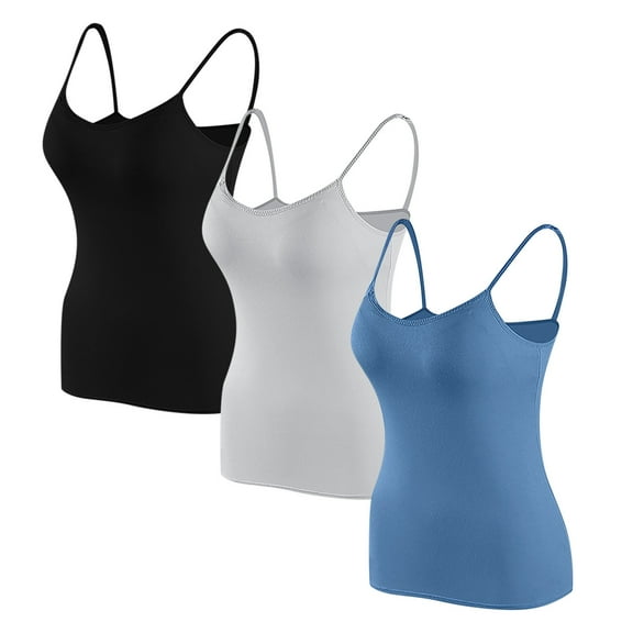 XuJwPNcy 3 PCS Womens Camisoles Tops with Built in Padded Bras Basic Cami Shirts Adjustable Spaghetti Strap Base Layer