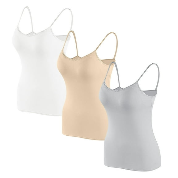 Yuzhih 3 PCS Womens Camisoles Tops with Built in Padded Bras Basic Cami Shirts Adjustable Spaghetti Strap Base Layer