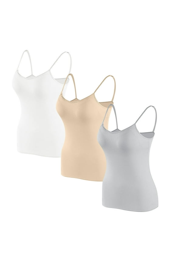 Yuzhih 3 PCS Womens Camisoles Tops with Built in Padded Bras Basic Cami Shirts Adjustable Spaghetti Strap Base Layer