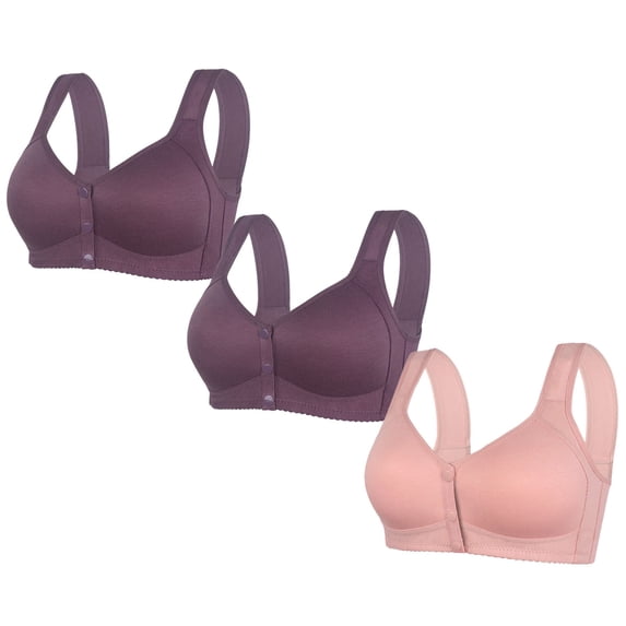 XuJwPNcy 3 Pack Front Closure Bras for Women Seamless Wireless Comfort Supportive No Underwire Push up Bralettes