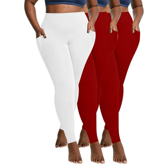 XuJwPNcy 3 Pack Leggings for Women Plus Size High Waisted Yoga Pants Butt Lifting Leggings for Workout Running