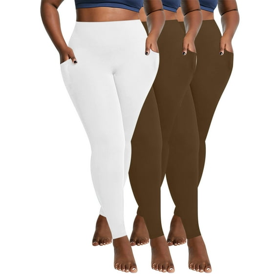 XuJwPNcy 3 Pack Leggings for Women Plus Size High Waisted Yoga Pants Butt Lifting Leggings for Workout Running