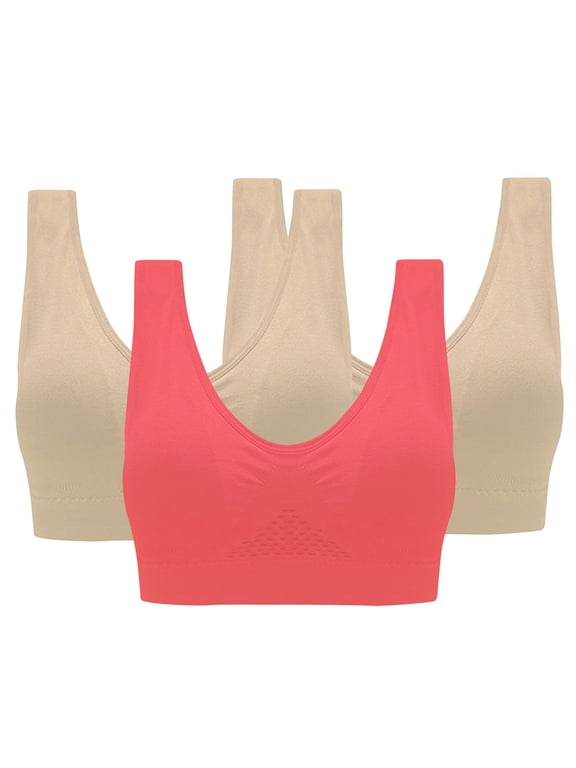 3 Pack Sports Bra for Women Wireless Push up Bras Tank Top Bra Seamless Comfortable Full-Coverage Underwear